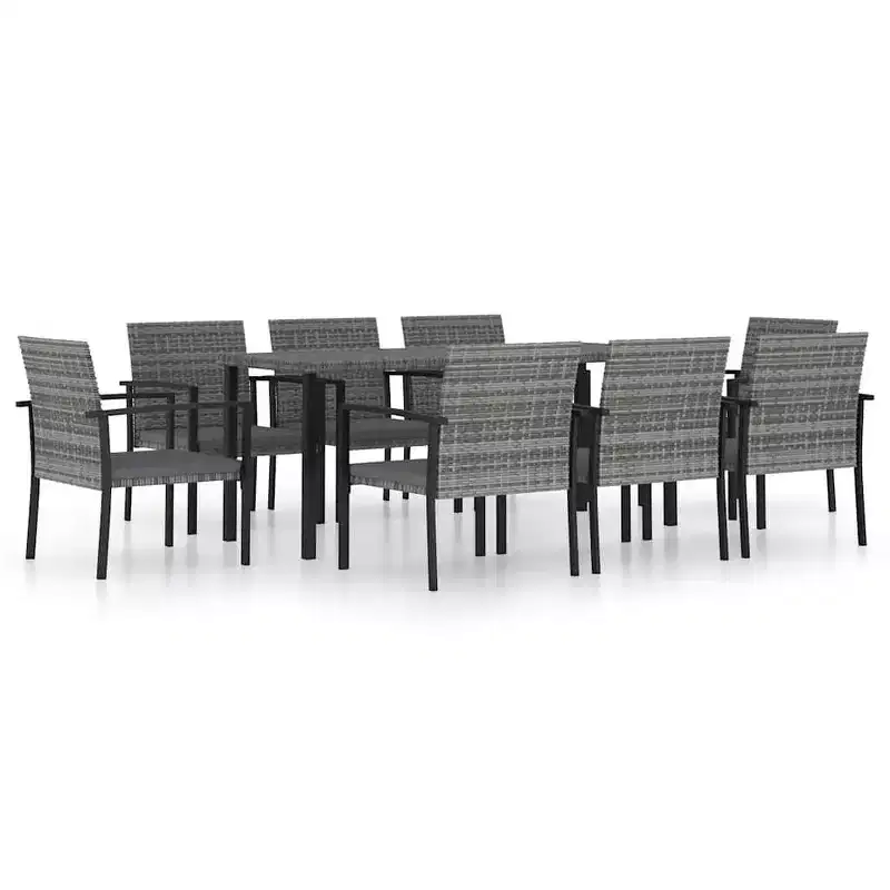 vidaXL Dining Set Poly rattan, powder-coated steel, glass