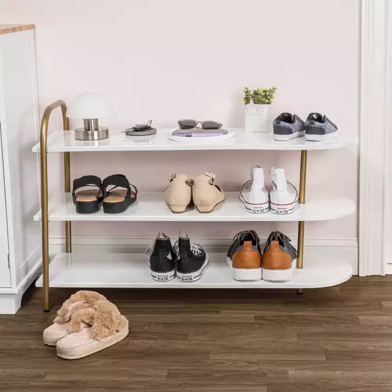 Modern 3-Tier Iron Curved Shoe Rack - 9 Pairs