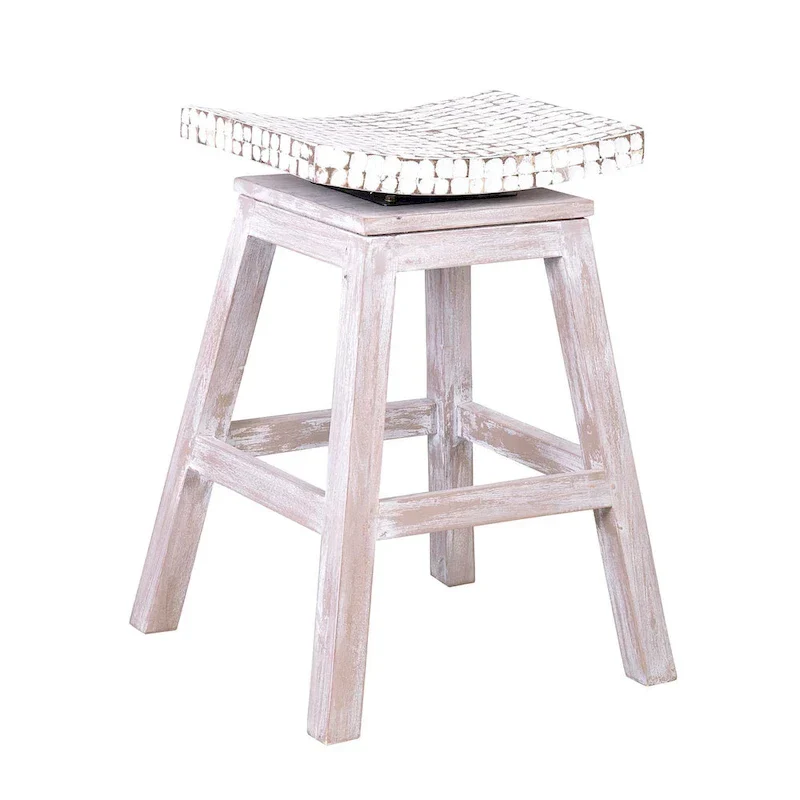Backless Swivel Counter Stool, White/Natural & Black, Mango Wood Base, Single