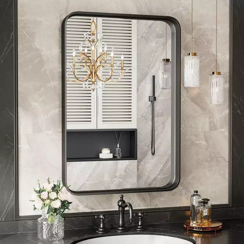 Square Bathroom Mirror Wall Mirror with Aluminum Alloy Frame, Farmhouse Style