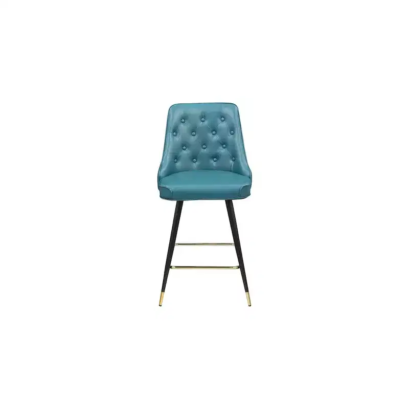 Teal Faux Leather Counter Stool, Armless Mid-Back, Set of 2