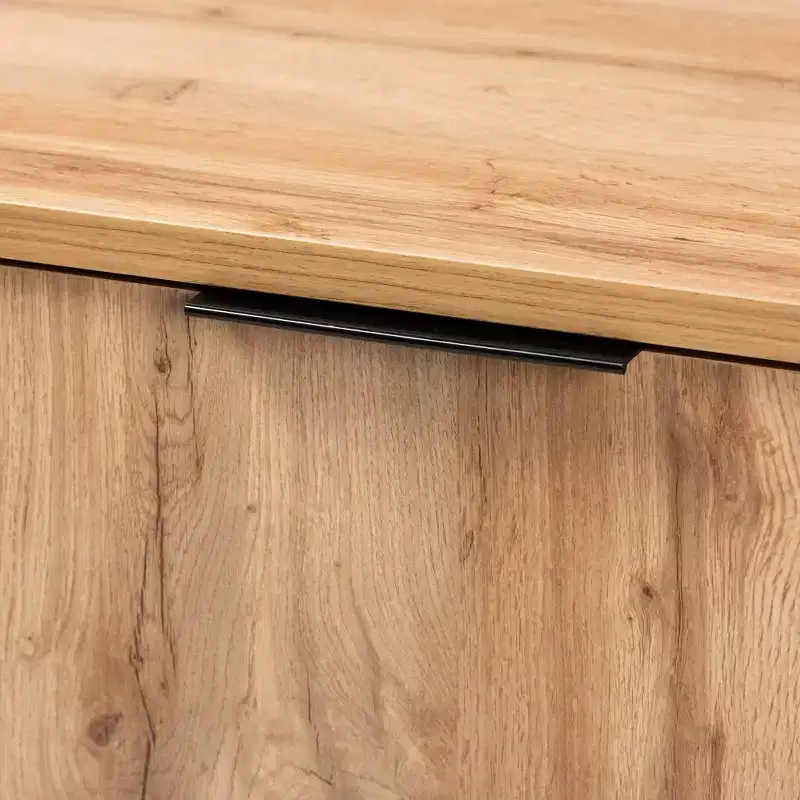 Reid Wood & Metal 3 Drawer Sideboard Buffet Oak/Black - Baxton Studio