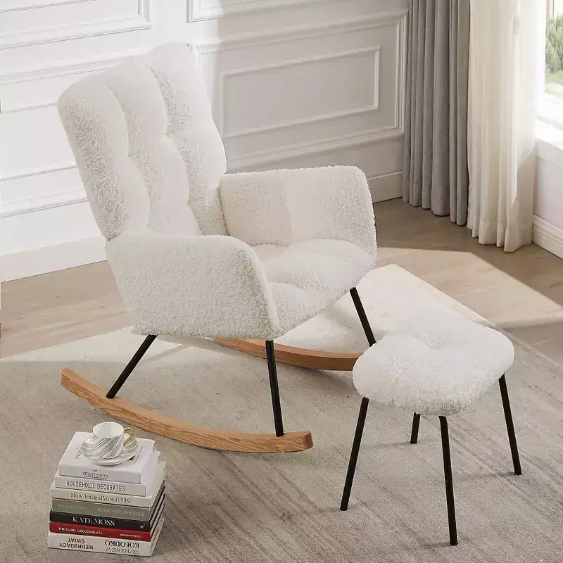 Modern Rocking Chair with High Backrest Armrests Ergonomic Design Lounge Recliner Chair