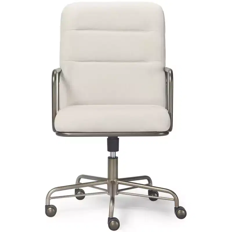 Modern Desk Chair Cream/White: Upholstered, Swivel, Adjustable Height, Wood & Metal Frame