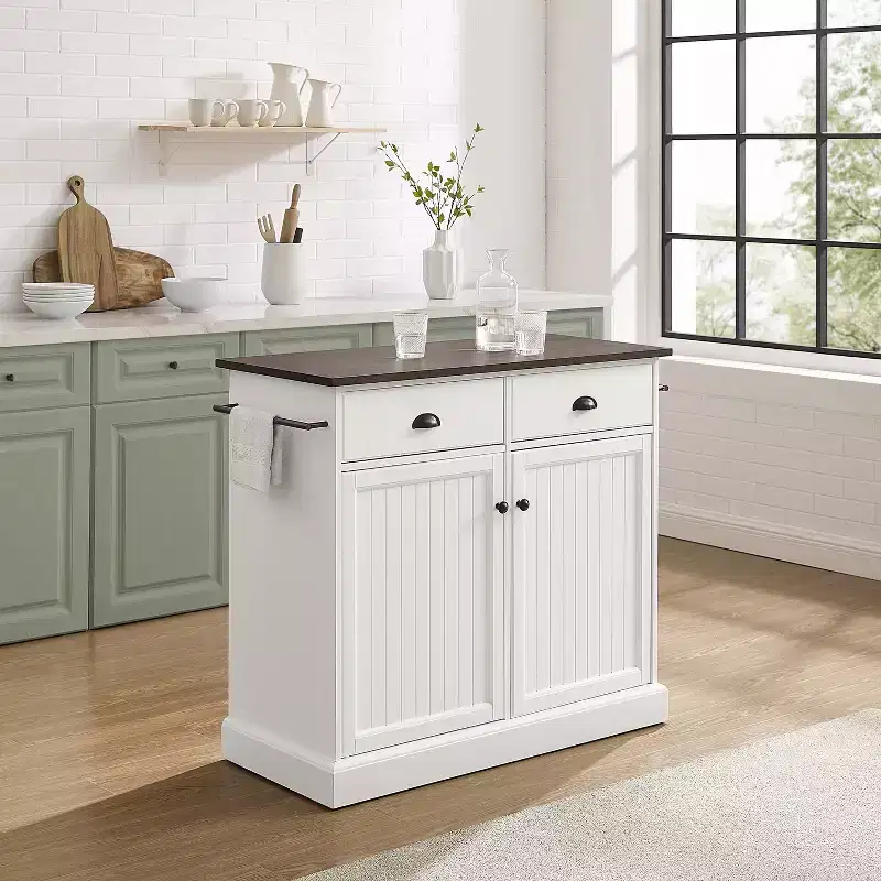 36 in.H Metal Kitchen Island with 2 Doors and 2 Shelves