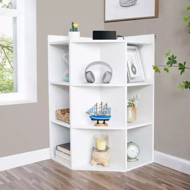 Home Imports Emporium Corner Storage Shelf  9-Cube Organizer Cabinet with USB Ports, Outlets, Ideal for Small Spaces