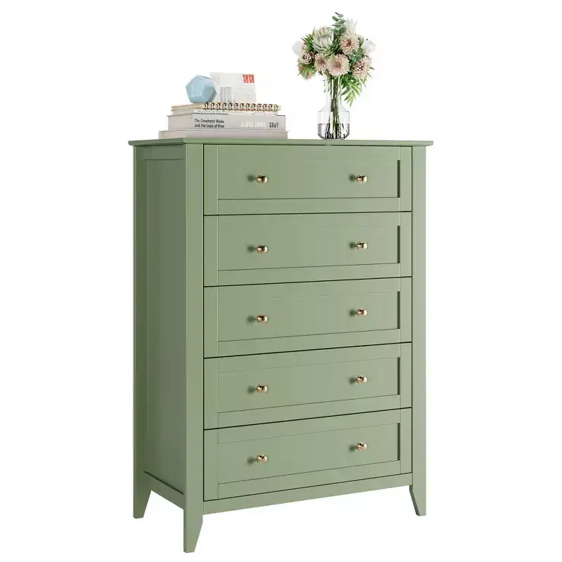 5 Drawer Dresser for Bedroom, Tall Wooden Chest of Drawers with Deep Storage & Metal Knobs, Modern Entryway Organizer