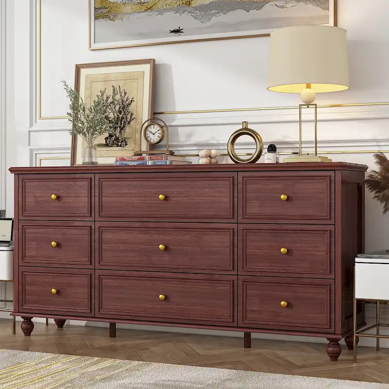 63W Wood Dresser Bedroom Storage Drawer Organizer Closet 9 Drawer
