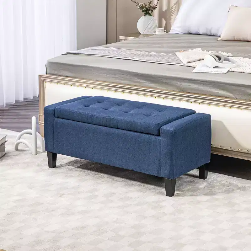 Upholstered Storage Ottoman Bench, Button Tufted Ottoman with Hidden Storage, Lift Top for Living Room