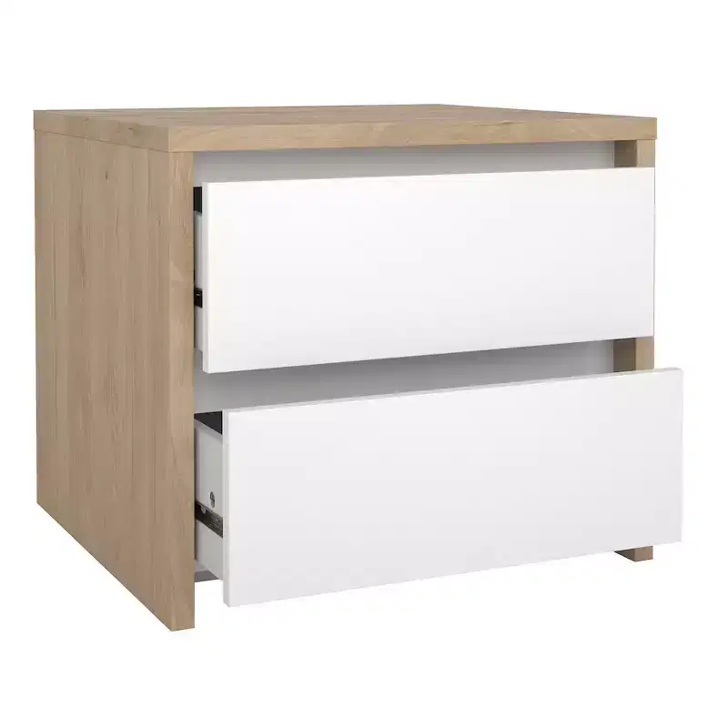 2-Drawer Nightstand, Jackson Hickory/White High Gloss & White, Single