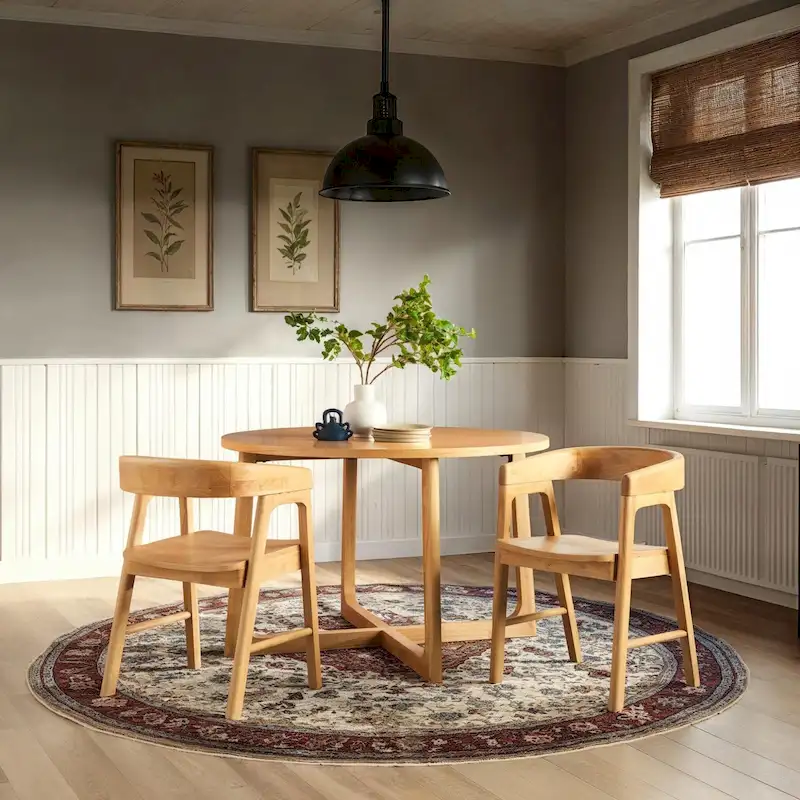Modern Solid Wood Rounded Back Dining Chair with Armrests, Set of 2