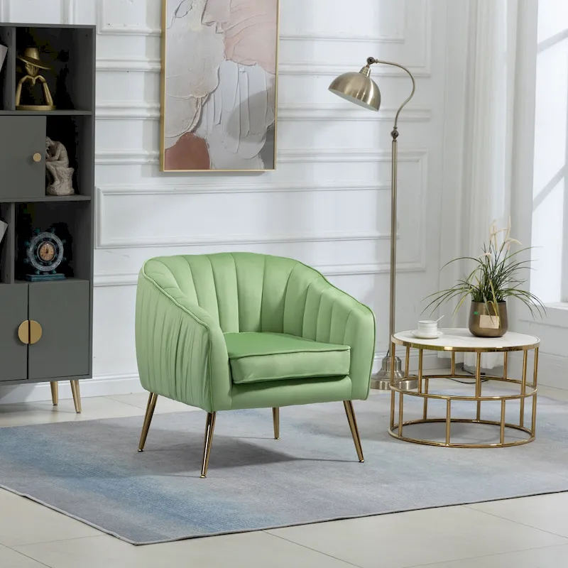 Velvet Tufted Accent Chair with Ottoman - 28.94 x 28.94 x 28.94