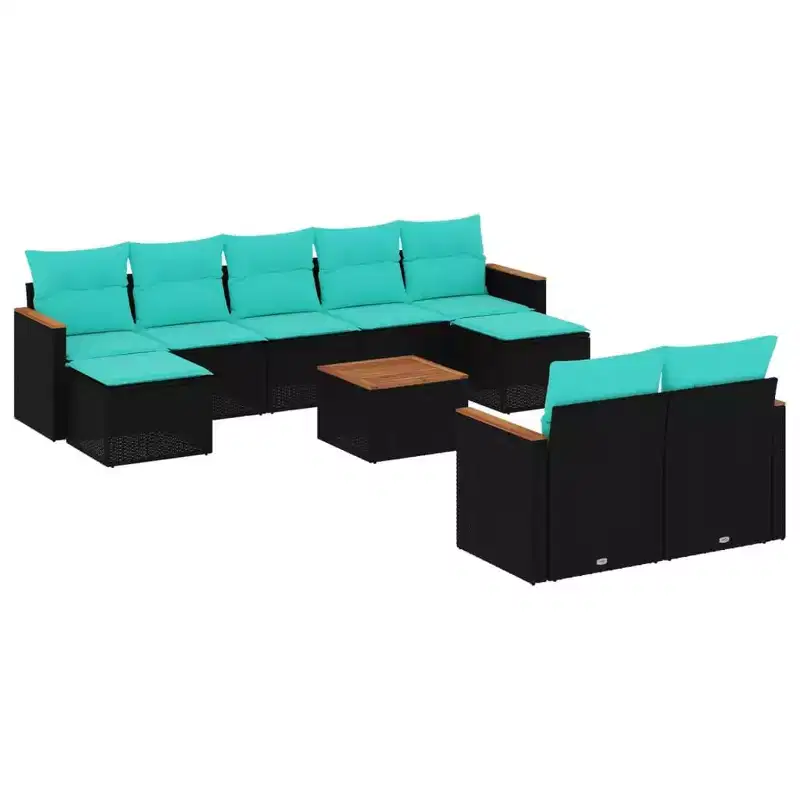 vidaXL Patio Sofa Set Black PE Rattan, Powder-Coated Steel Large Modular