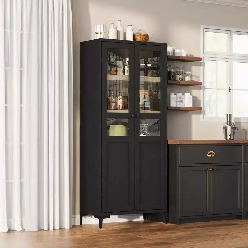 Coolmee 63 Inch Tall Storage Cabinet with 2 Doors, Kitchen Pantry 5 Tier Bathroom Cabinet Adjustable Shelves for Kitchen, Dining Room, Bathroom