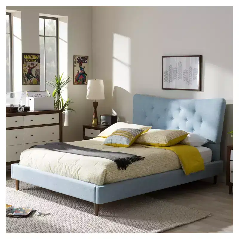 Mid-Century Modern Fabric Platform Bed - Queen