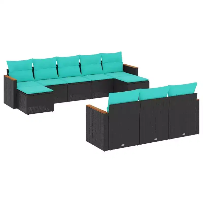 vidaXL Patio Sofa Set Black PE Rattan 10 Piece Modular Patio Sofa Set