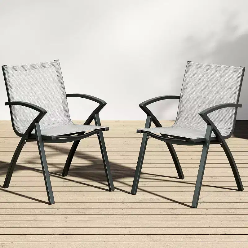 Set of 2 / 4 Aluminum Patio Chairs with Lightweight Frame & Comfy Back, Outdoor Sling Back Dining Chairs with Extra Wide Seat & Armrest