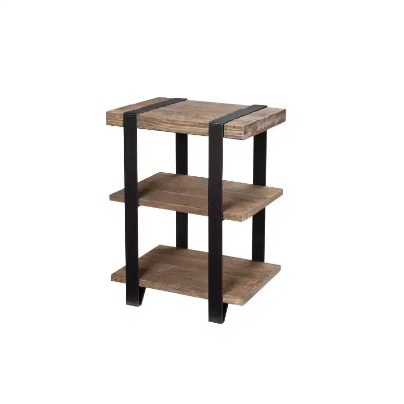 20" Modesto 2 Shelf Solid Wood and Metal End Table - Alaterre Furniture: Industrial, Rustic Design