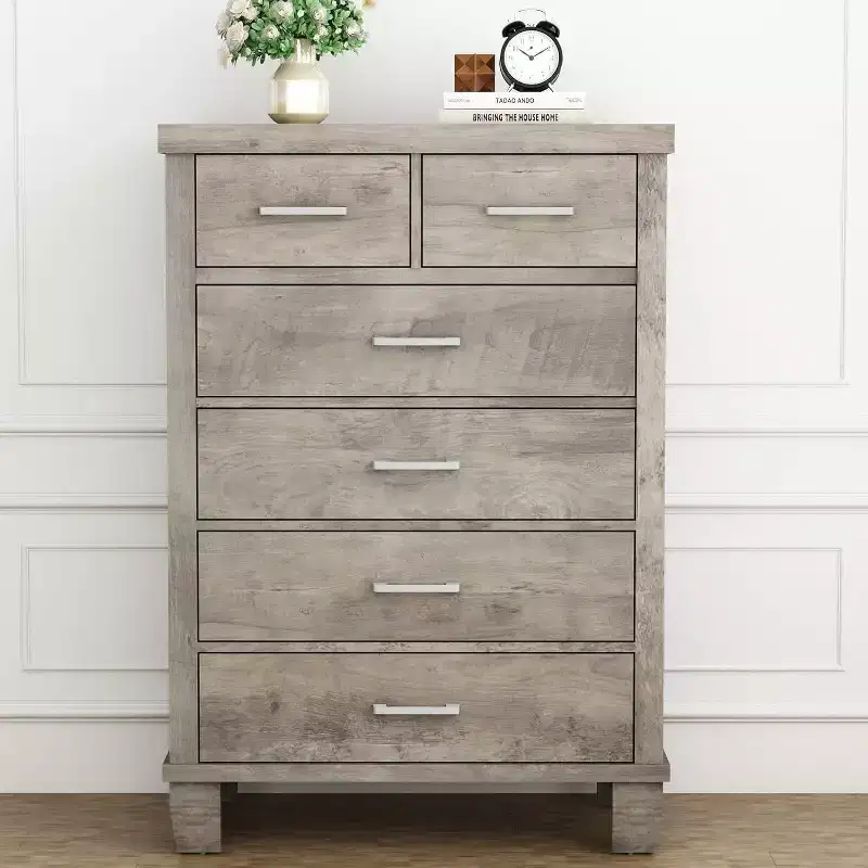6 Drawer Tall Dresser, Modern Chest with Metal Handles, Storage Organizer for Bedroom Closet