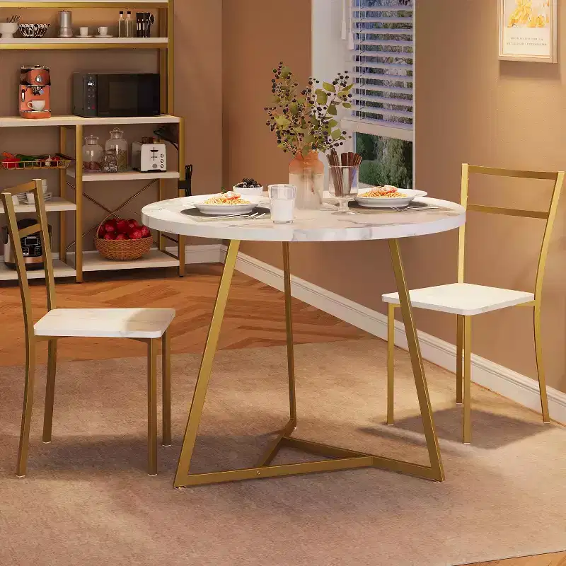 Three-piece double dining table set, double kitchen dining table and chairs, round kitchen dining table set, suitable for small space, apartment