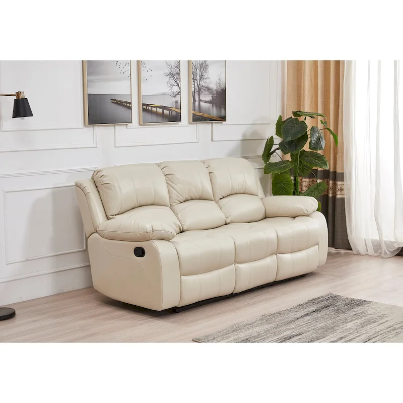 Bonded Leather Manual Reclining 3-Seat Sofa Couch
