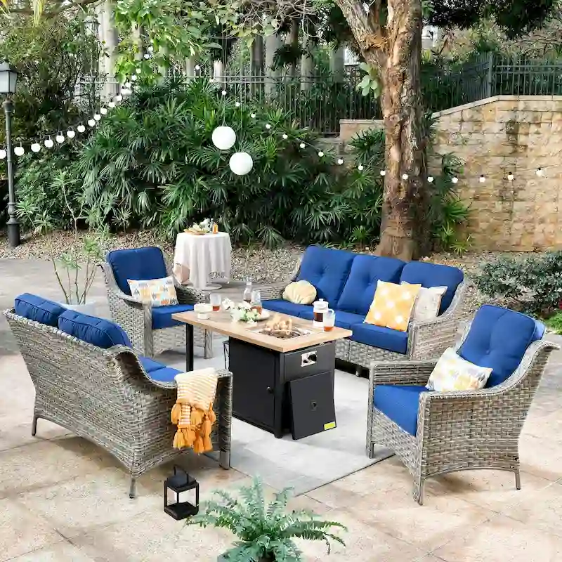 HOOOWOOO 5-piece Rattan Wicker High Back Patio Conversation Furniture Set