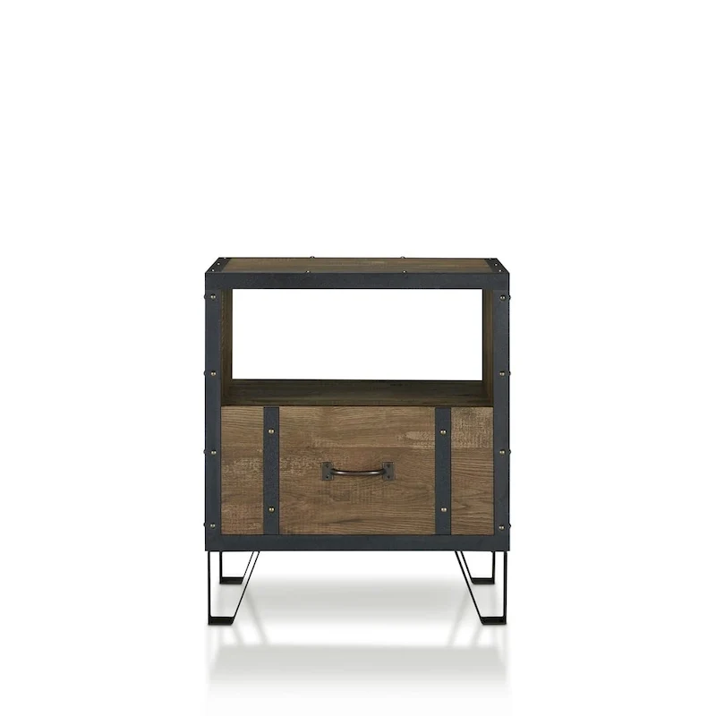 DH BASIC Industrial Oak 17-inch Metal 1-Drawer End Table by Denhour