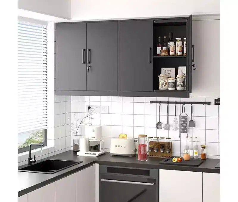 Metal Wall Cabinet,Black Wall Cabinet with 2 Doors,Hanging Cabinets with Handle,for Garage, Home, Office
