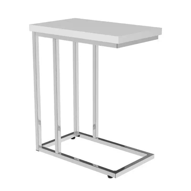 Hastings Home C-Shaped Sofa Side Table - Modern End Table, Laptop Tray, or Compact Bedside Nightstand - Space Saving Furniture (White)