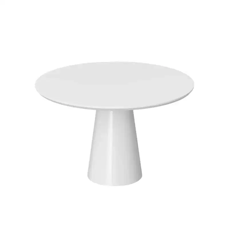 42 White Wood and Metal Pedestal Base Round Top Dining Table