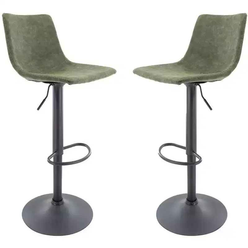 Adjustable Swivel Bar Stool Set of 2 Faux Leather Footrest Counter Height Kitchen