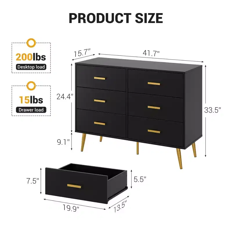 Console Table with 6 Drawers, Tall Dresser Chest of Drawers Tower Storage Organizer for Bedroom, Closet, Living Room, Hallway & Entryway