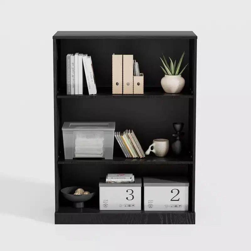 [41.5-inch | Extra Large Capacity]Doorless Black Wood Grain Storage Shelf (Decor & Storage Combo for Living Room/Bedroom)