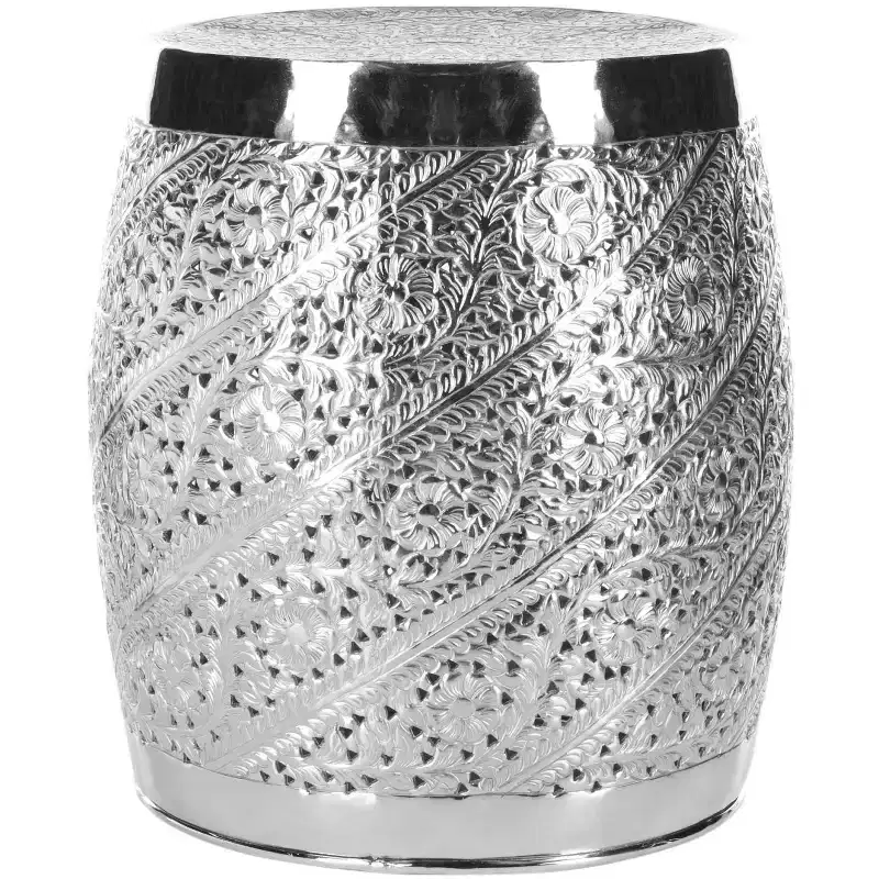 Cylinder Etched Aluminum Accent Stool/End Table, Nickel Finish, 18.8