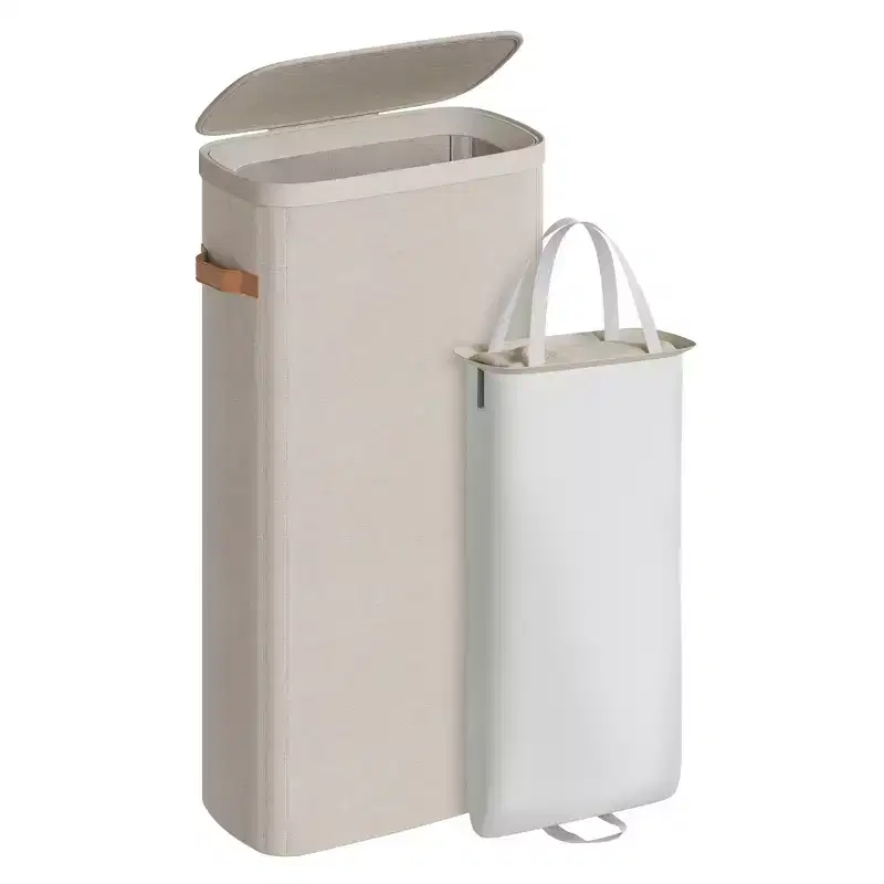 Laundry Basket, 17.2 Gal. Laundry Hamper, Easy Assembly, with Lid and Handles, Removable Liner, 15.4 x 8.7 x 29.5 Inches, Cappuccino Beige