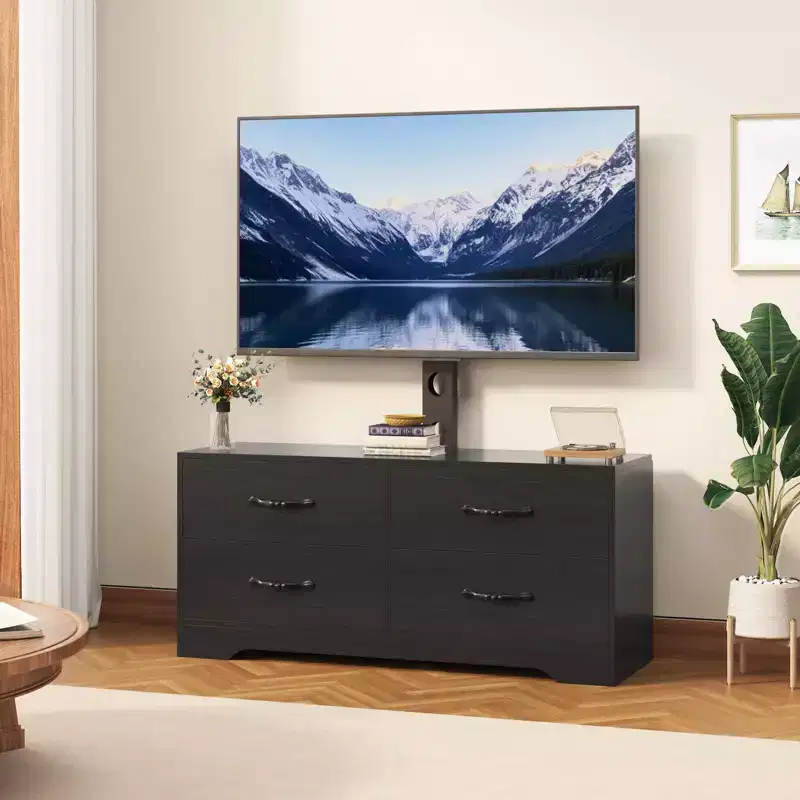 TV Stand with Mount for 32-75 Inch TVs, Modern Media Console Table with 4 Large Drawers, Entertainment Center Dresser for Living Room & Bedroom