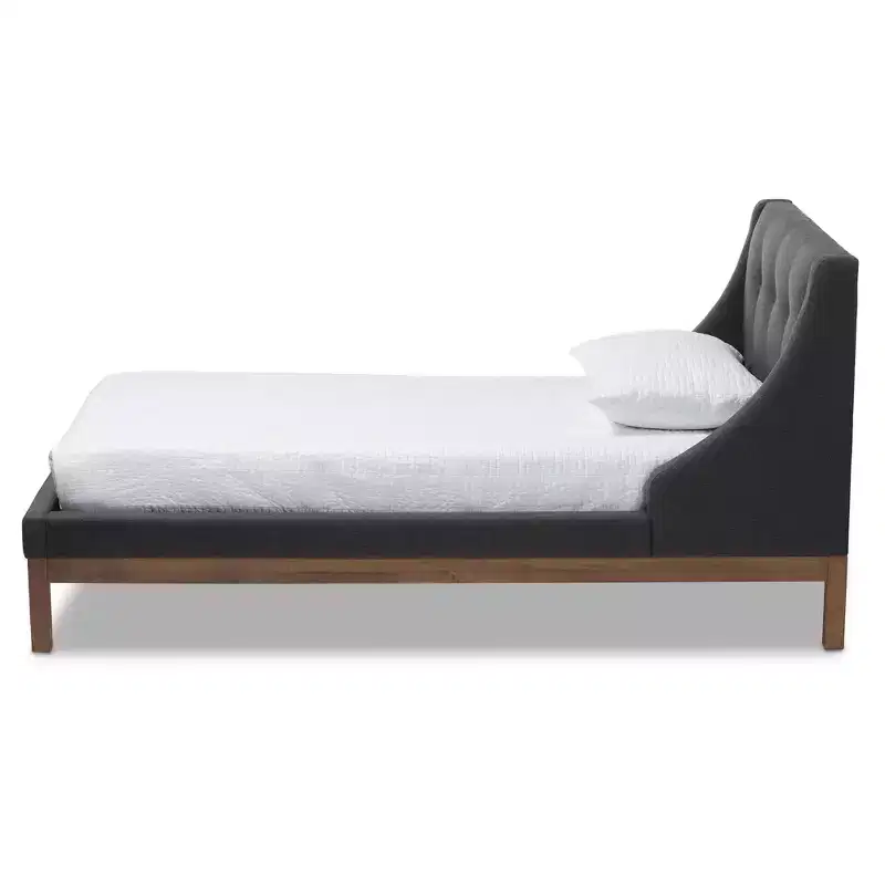 Louvain Modern and Contemporary Fabric Upholstered Walnut - Finished Platform Bed Dark Gray - Baxton Studio