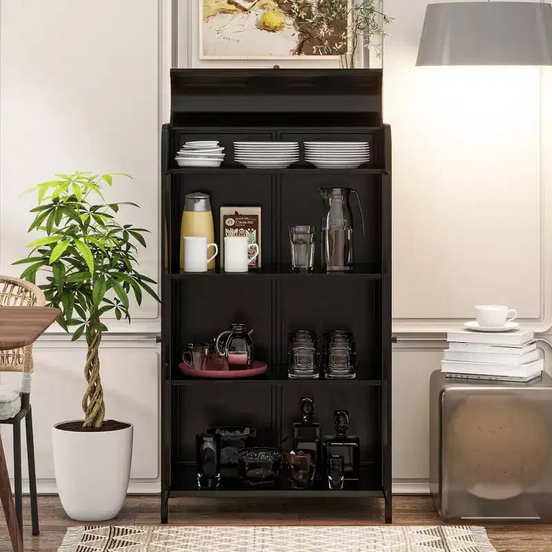 47.6 Tall Metal Storage Cabinet, 4-Tier Display Cabinet with Open Shelves, Freestanding Steel Sideboard Buffet