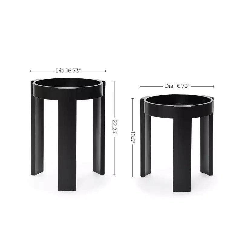 LuxenHome Set of 2 Black Nesting Tables, Space Saving Modern Round Side Table Set for Living Room, Bedroom