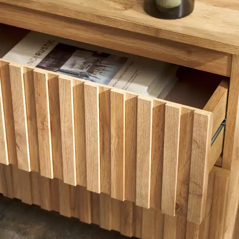 2-Drawer Nightstand in Oak Finish with Metal Glides