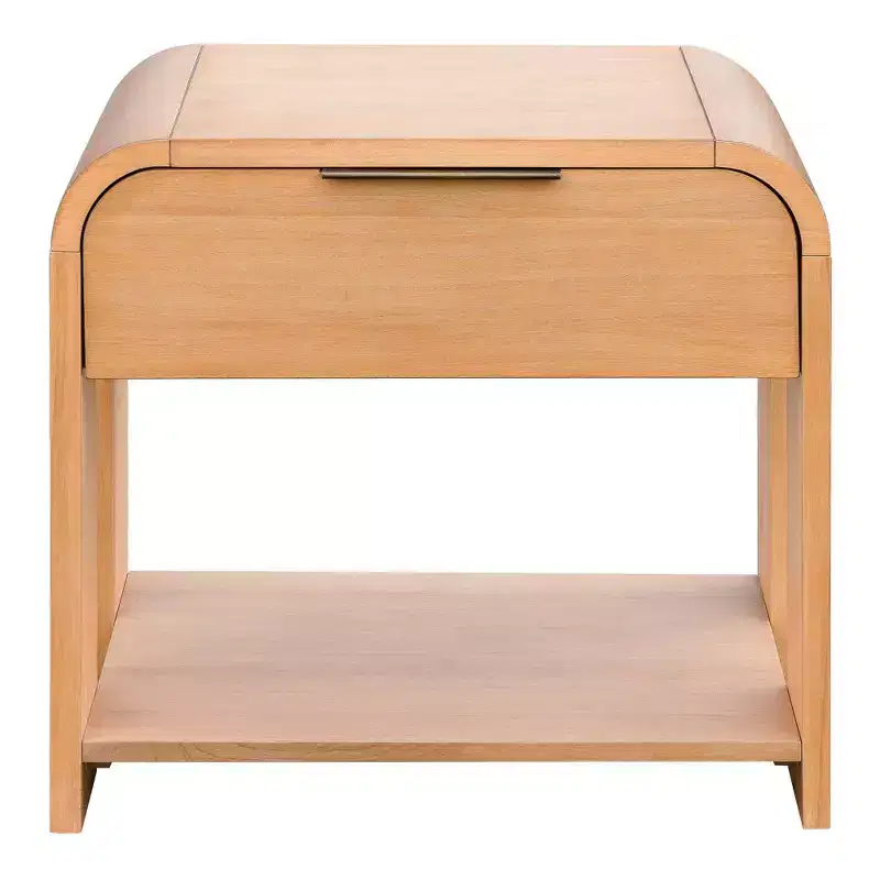 Ink+Ivy Jameson Modern Waterfall Nightstand with Drawer Natural: Caramel Maple, Antique Bronze Handle
