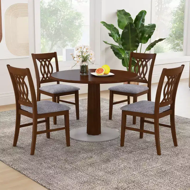 Costway Dining Chairs Set of 4 w/Padded Seat Hollowed Backrest & Rubber Wood Frame