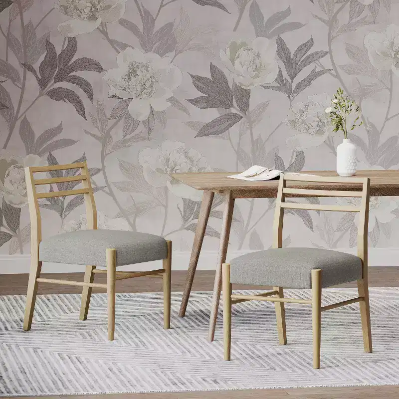 Okak Set of 2 Modern Dining Chairs, Fabric Dining Room Chairs, Upholstered Kitchen Side Chairs with Curved Backrest & Metal Frame