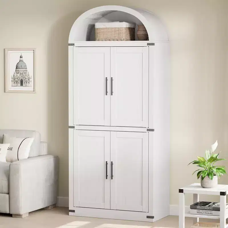 Arched Cabinet 71.6 Tall Bookcase - Farmhouse Storage Cabinet with Doors, Arched Kitchen Pantry Cabinets, 5 Tier Kitchen Cabinets for Dining Room