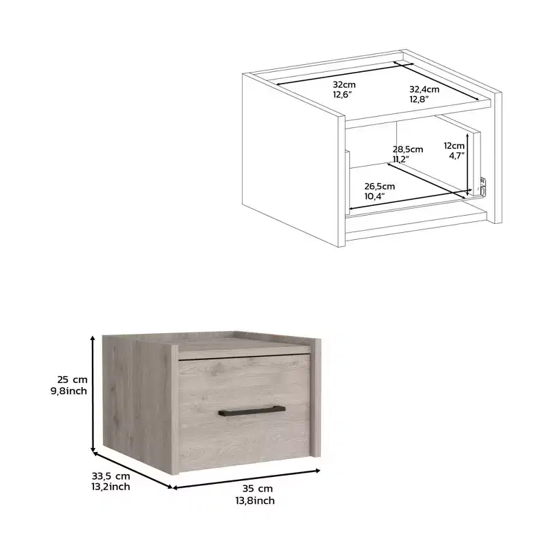 10 Gray Wood One Drawer Floating Nightstand