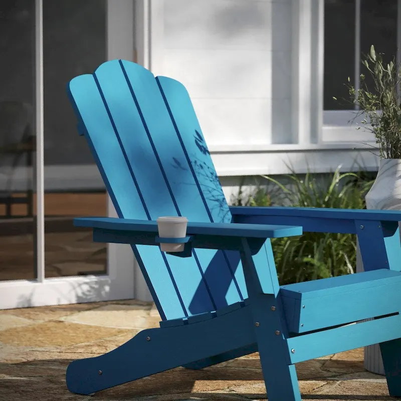 Set of 4 All-Weather Adirondack Chairs with Cupholders