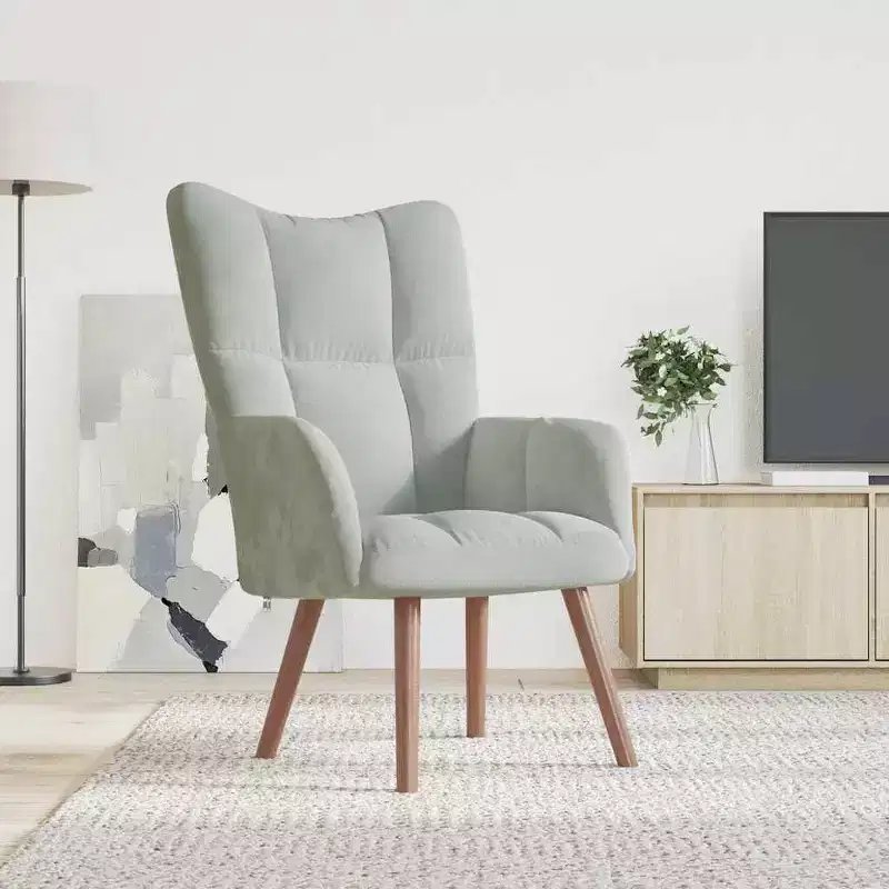 Modern Light Grey Velvet Armchair