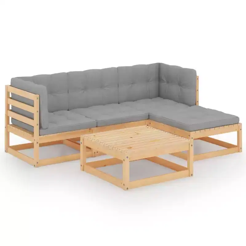 vidaXL Patio Furniture Set 5 Piece Outdoor Sectional Sofa Solid Wood Pine