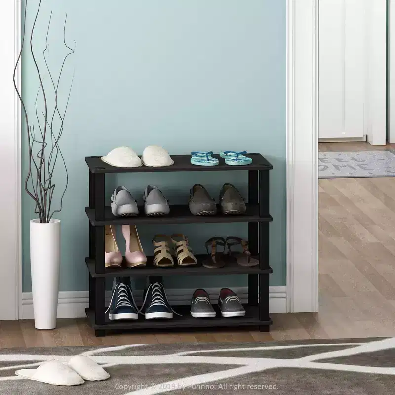 3-Tier\4-Tier Shoe Rack Multifunction Tower Shelf Storage Organizer Stand for Bathroom&Living Room&Entryway,Espresso/Black