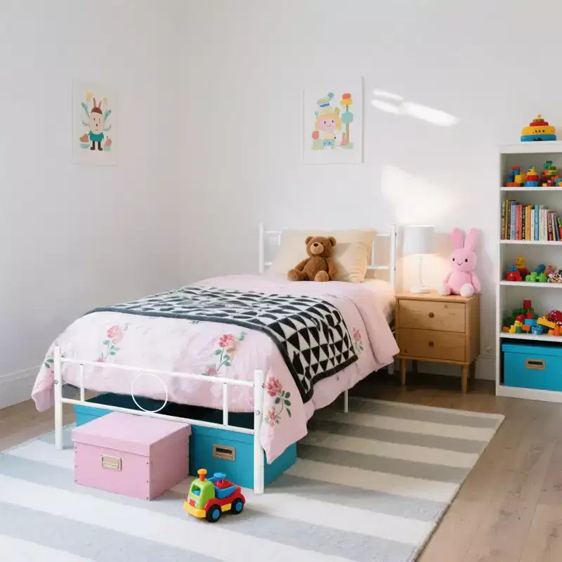 FurnitureR Twin Size Metal Bed Frame with Headboard and Footboard  Under Foundation Storage, No Box Spring Needed, Easy Assembly, White